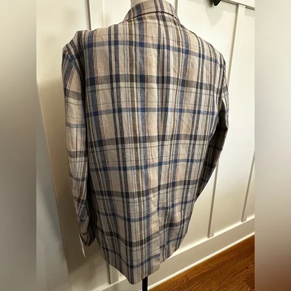 LAUREN Ralph Lauren Lassiter 100% Linen Blue, Brown and Tan Plaid Blazer, 46R - Picture 6 of 11